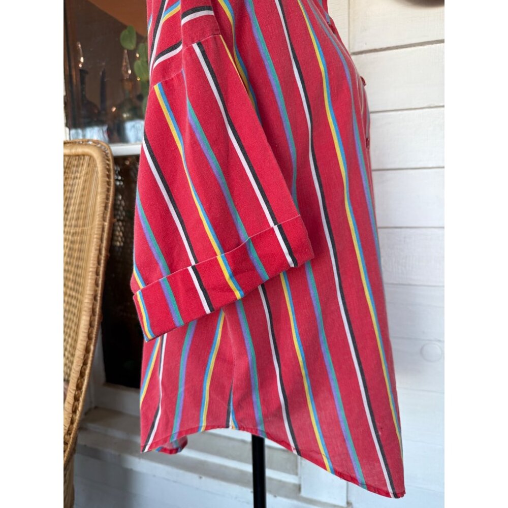 Vintage 70's Red Stripe Womens Button Blouse Cotton Blend Sz XL - Picture 4 of 13